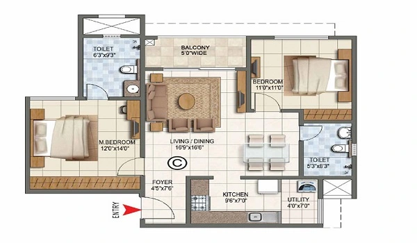Featured Image of Godrej Tiara 3 BHK Apartment Floor Plan